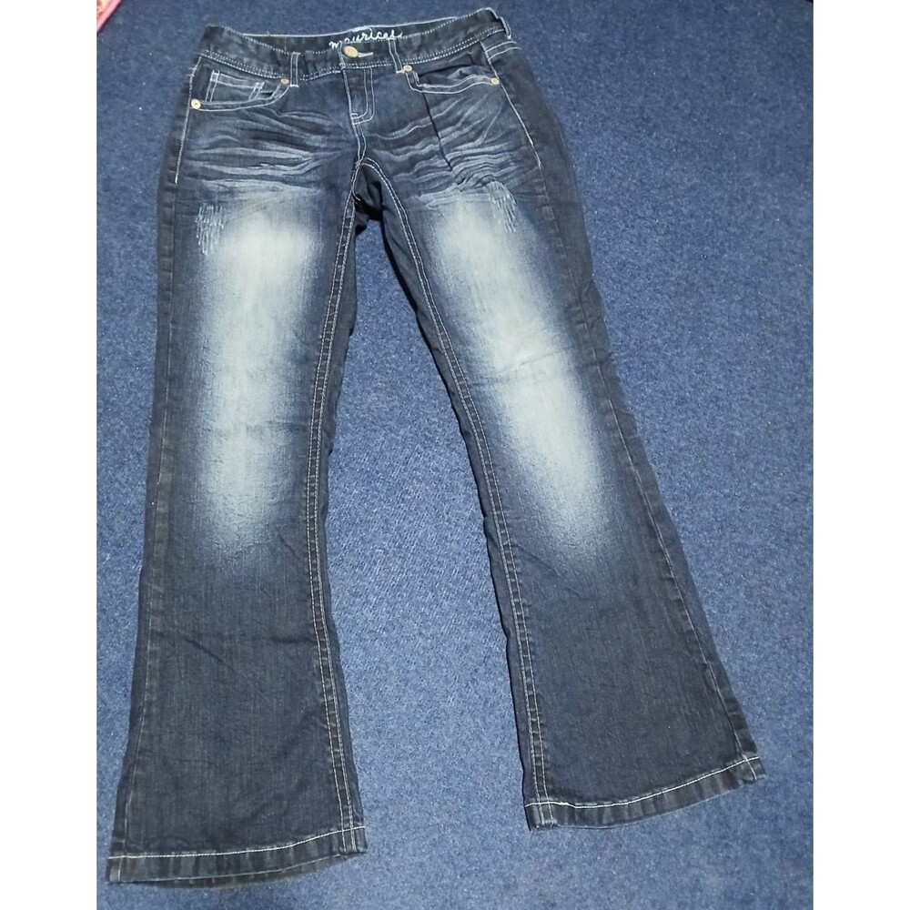 Maurices Dark Distressed Bootcut Jeans 3/4 Short